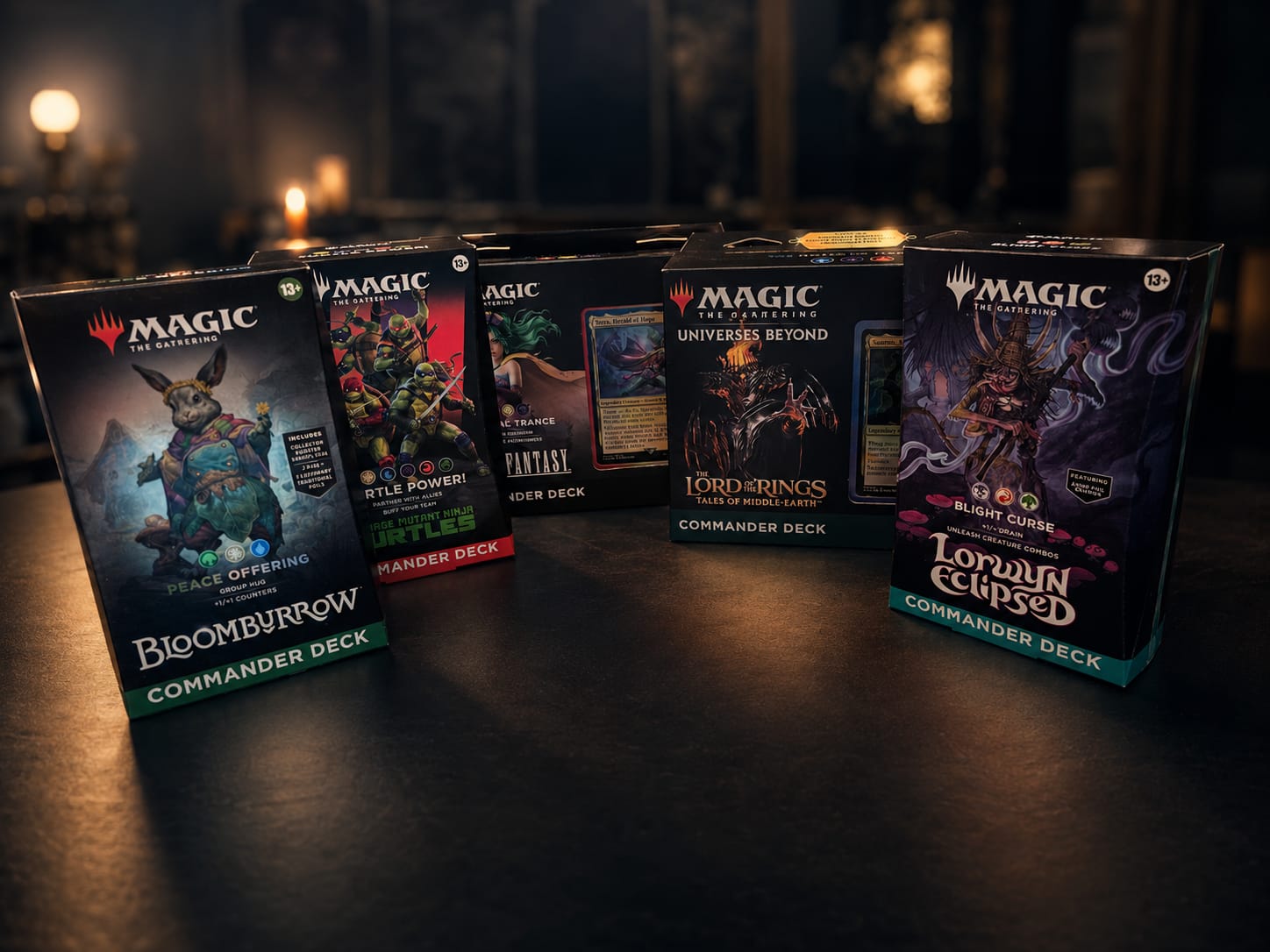 Magic: The Gathering Commander preconstructed decks including Final Fantasy, Lord of the Rings, Bloomburrow and Lorwyn Eclipsed available in the UAE at PlayVault Dubai