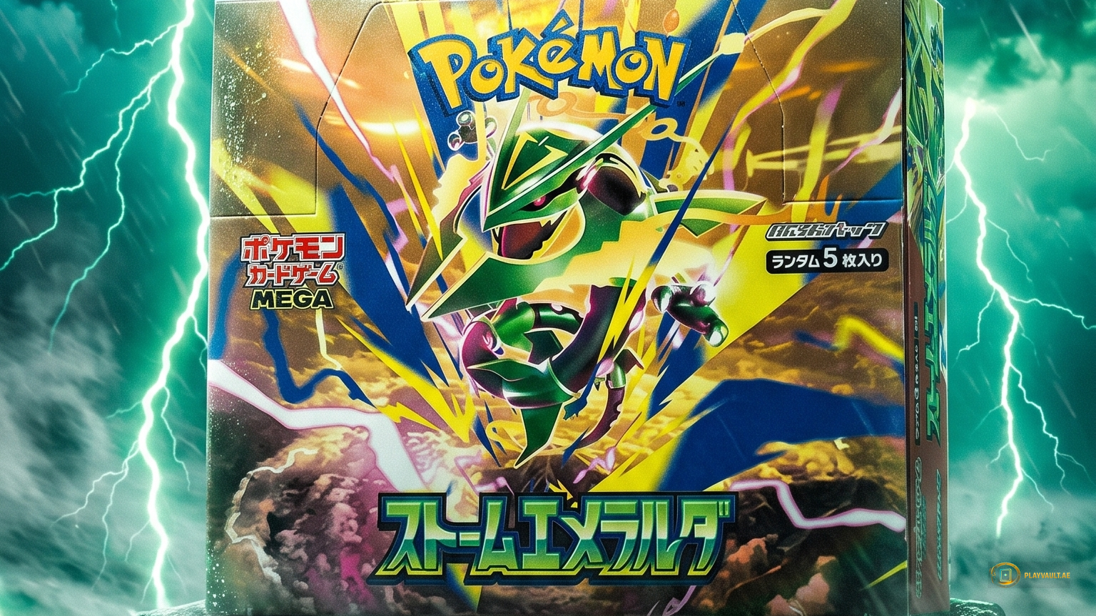 Storm Emeralda M6 Japanese Pokémon booster box — Mega Rayquaza set guide, PlayVault UAE