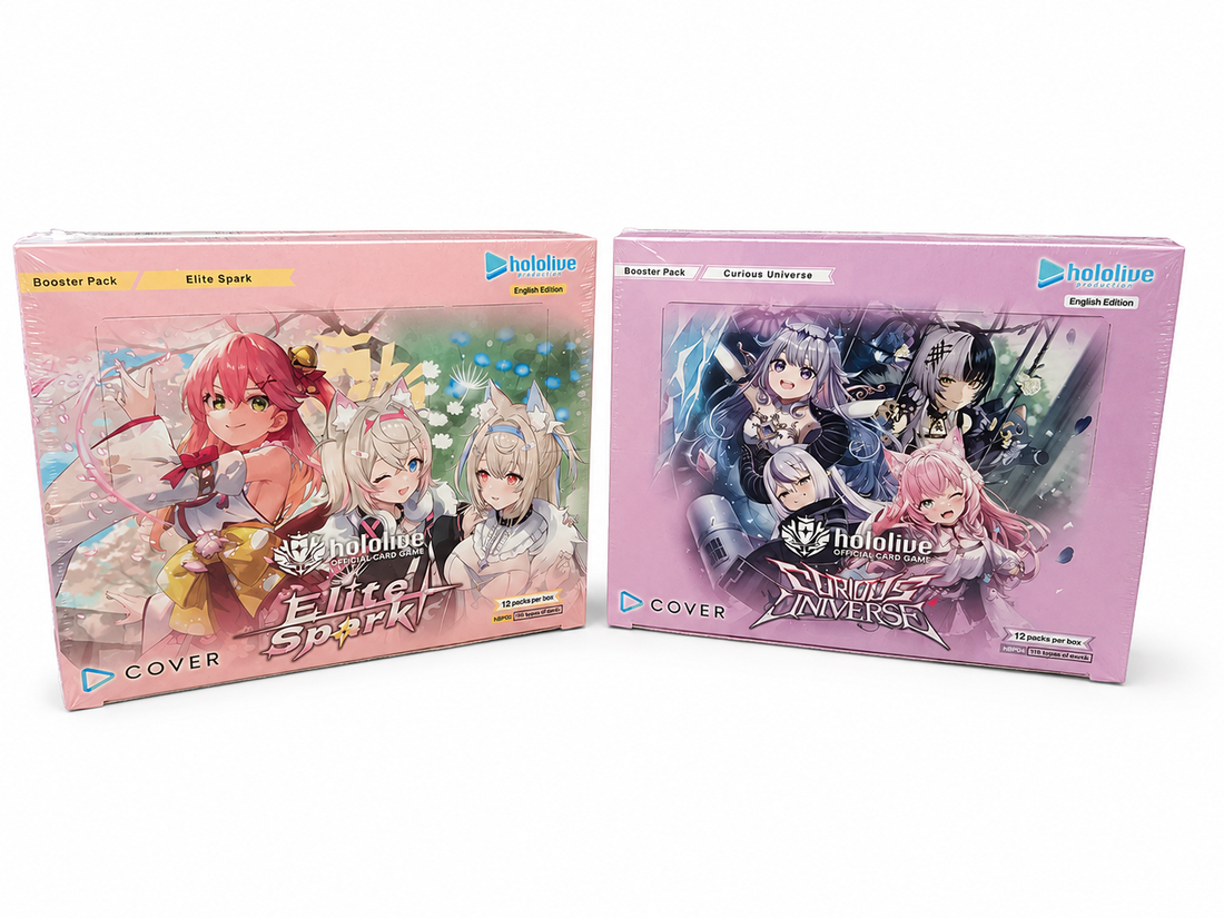 hololive OFFICIAL CARD GAME English booster boxes — Elite Spark and Curious Universe at PlayVault UAE