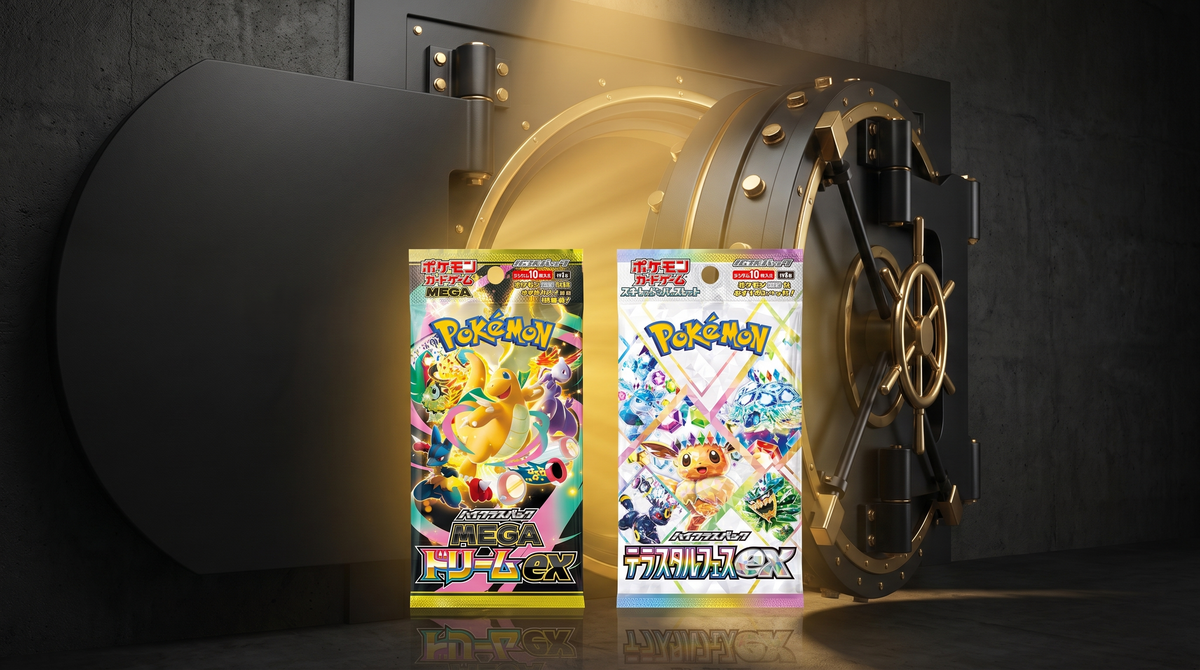 MEGA Dream ex and Terastal Festival ex Japanese High Class Pack booster boxes in a vault — PlayVault UAE guide