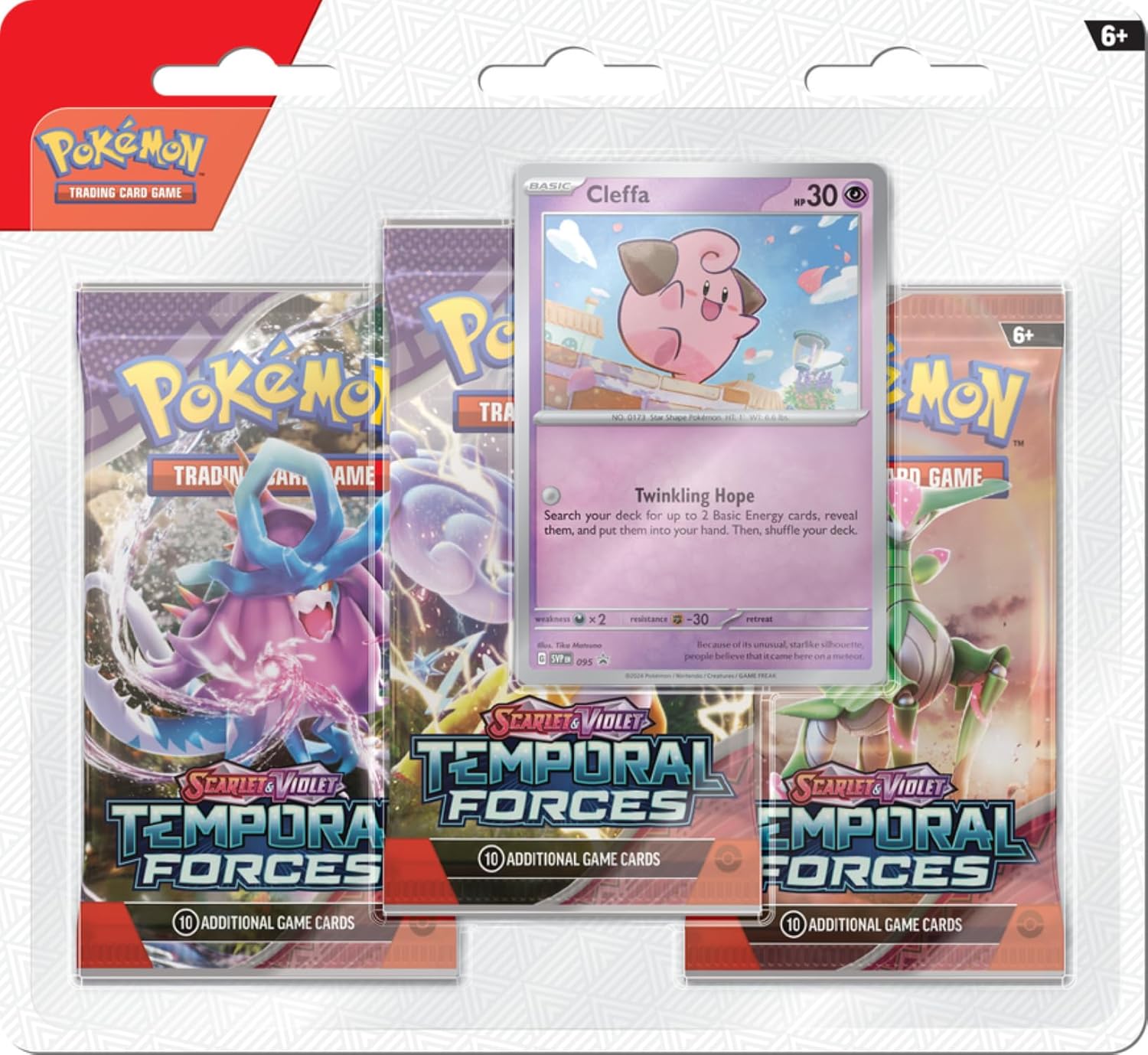 Temporal Forces 3-Pack Blister – Cleffa or Cyclizar Promo & Coin – 3 Sealed Booster Packs
