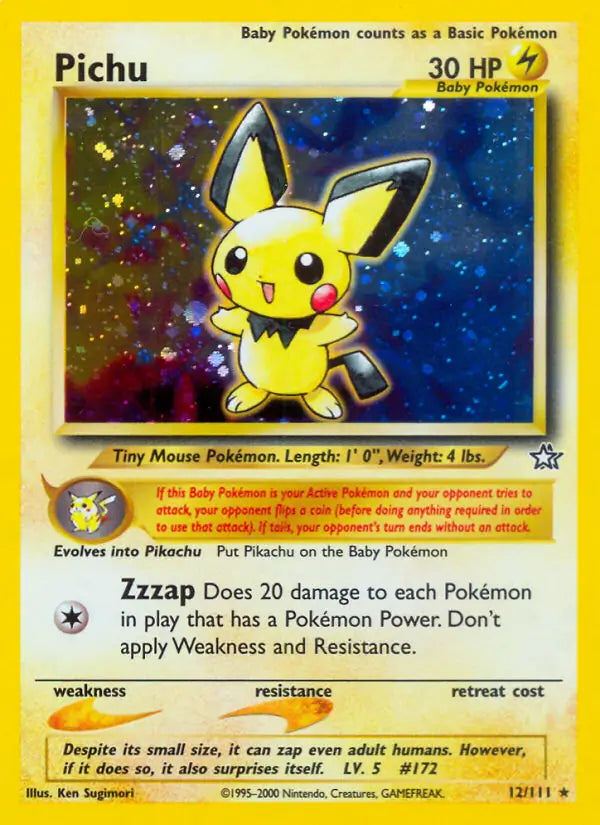 Pokémon Pichu #12 holo, Neo Genesis, Moderately Played single — PlayVault UAE