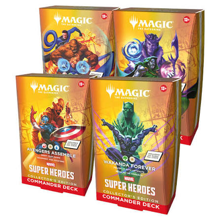 MTG Marvel Super Heroes Collector's Edition Commander decks, complete set of 4 surge foil, factory sealed — PlayVault UAE