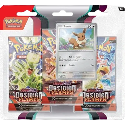 Obsidian Flames 3-pack blister with Eevee or Houndstone promo, sealed — PlayVault UAE