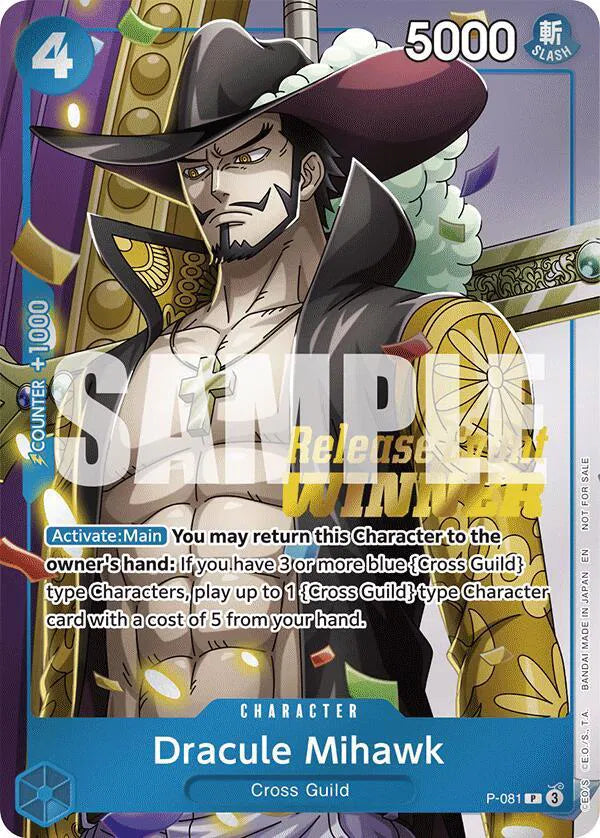 P-081 Dracule Mihawk OP11 Release Event Winner — One Piece TCG single card, PlayVault UAE