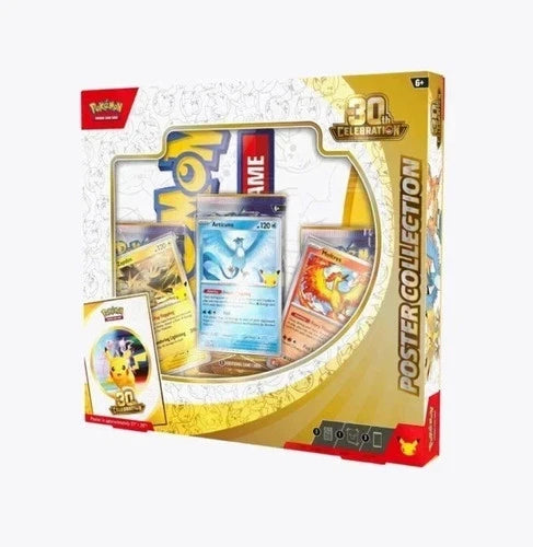 Pokémon TCG 30th Celebration Poster Collection, Articuno Zapdos Moltres foil promos and double-sided poster, factory sealed — PlayVault UAE